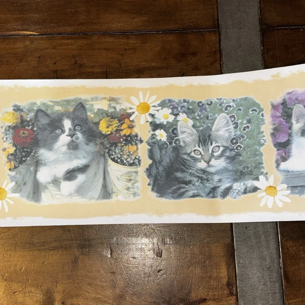 3pc VTG Kitten Cat Daisy Wallpaper Border‎ Taylor Pre-Pasted 7
